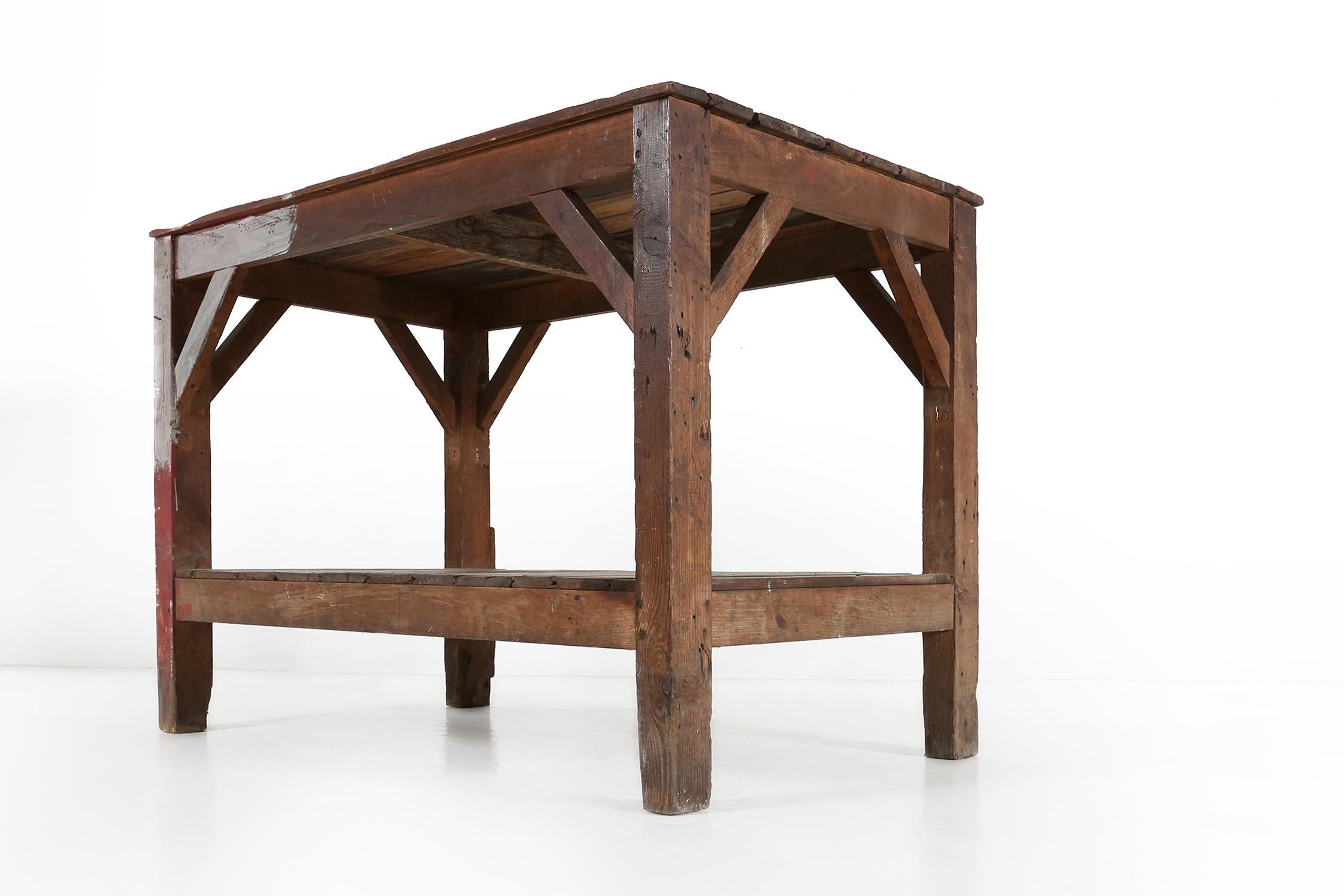 Table console industrielle française en bois massif, années 1920 en vente 3