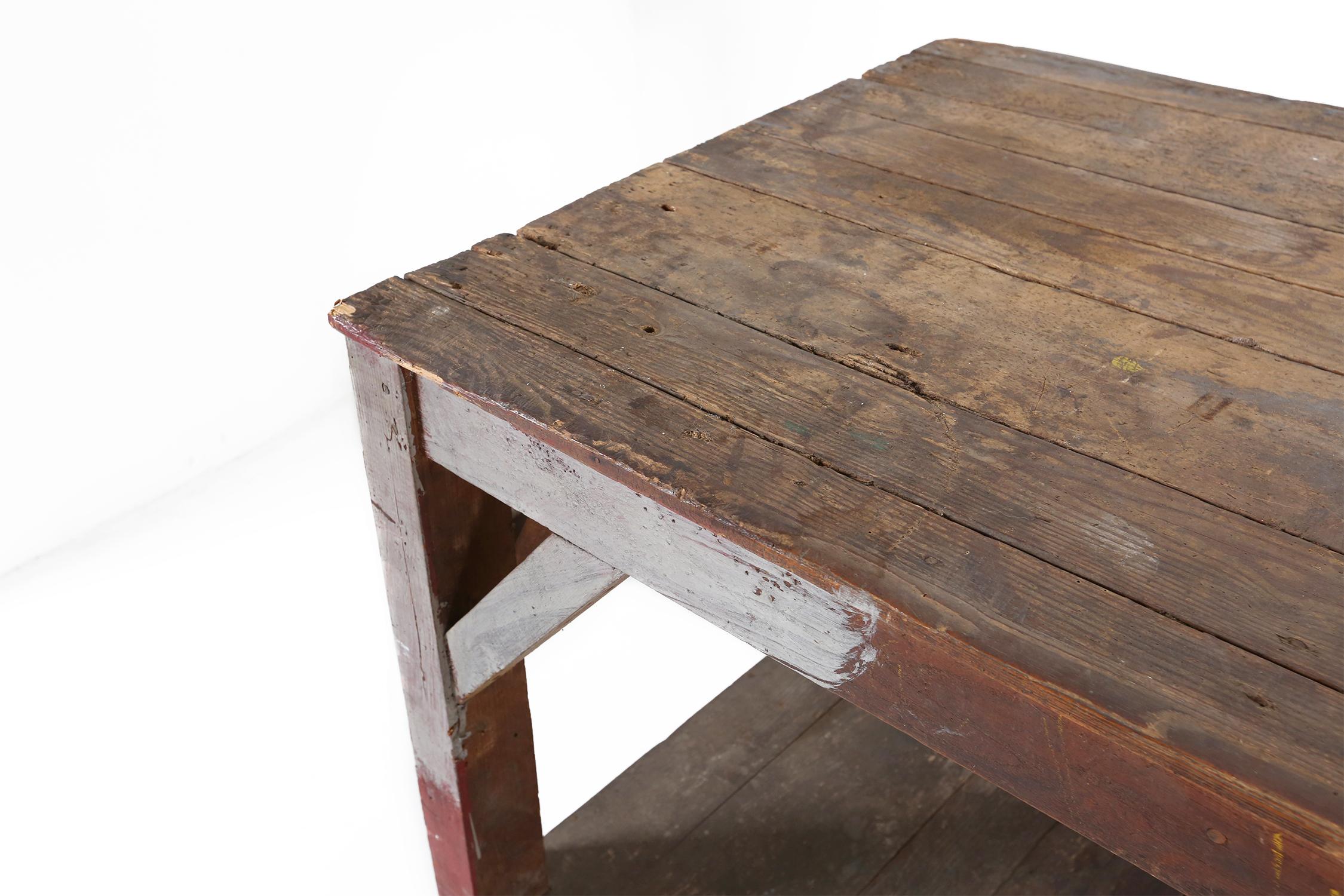 Début du 20ème siècle Table console industrielle française en bois massif, années 1920 en vente