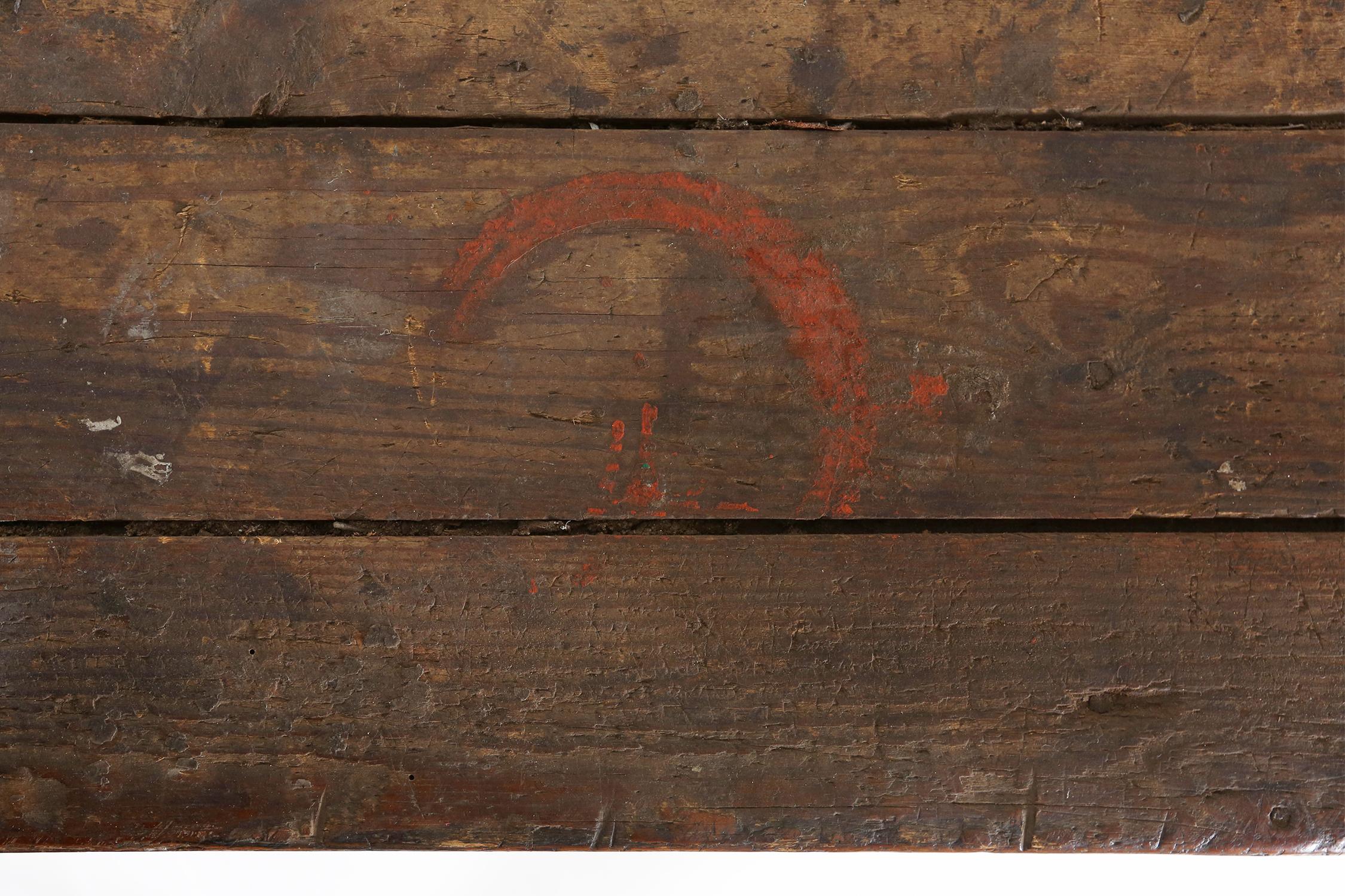 Bois Table console industrielle française en bois massif, années 1920 en vente