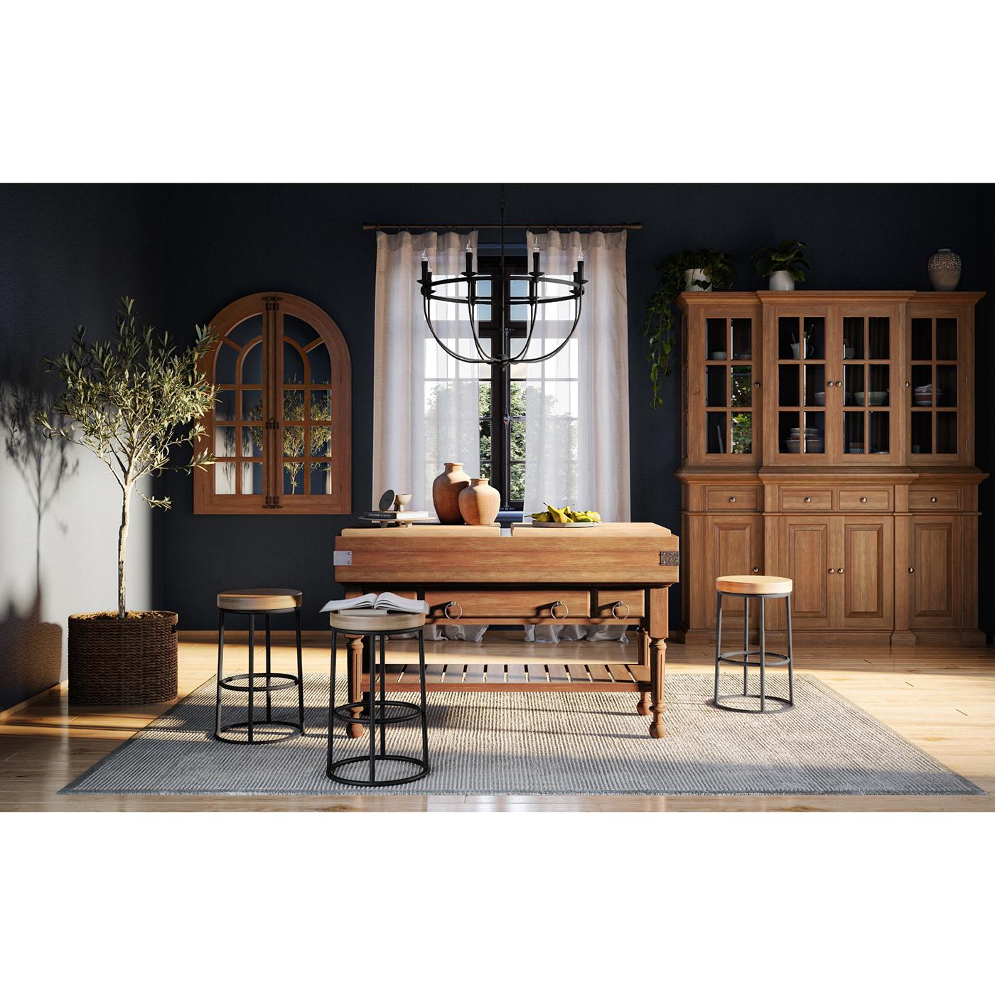 A perfect blend of rustic charm and modern design. This sleek counter stool features a sturdy base with our Midnight black finish, providing both durability and a contemporary look. The round wooden seat, crafted from solid wood with our natural