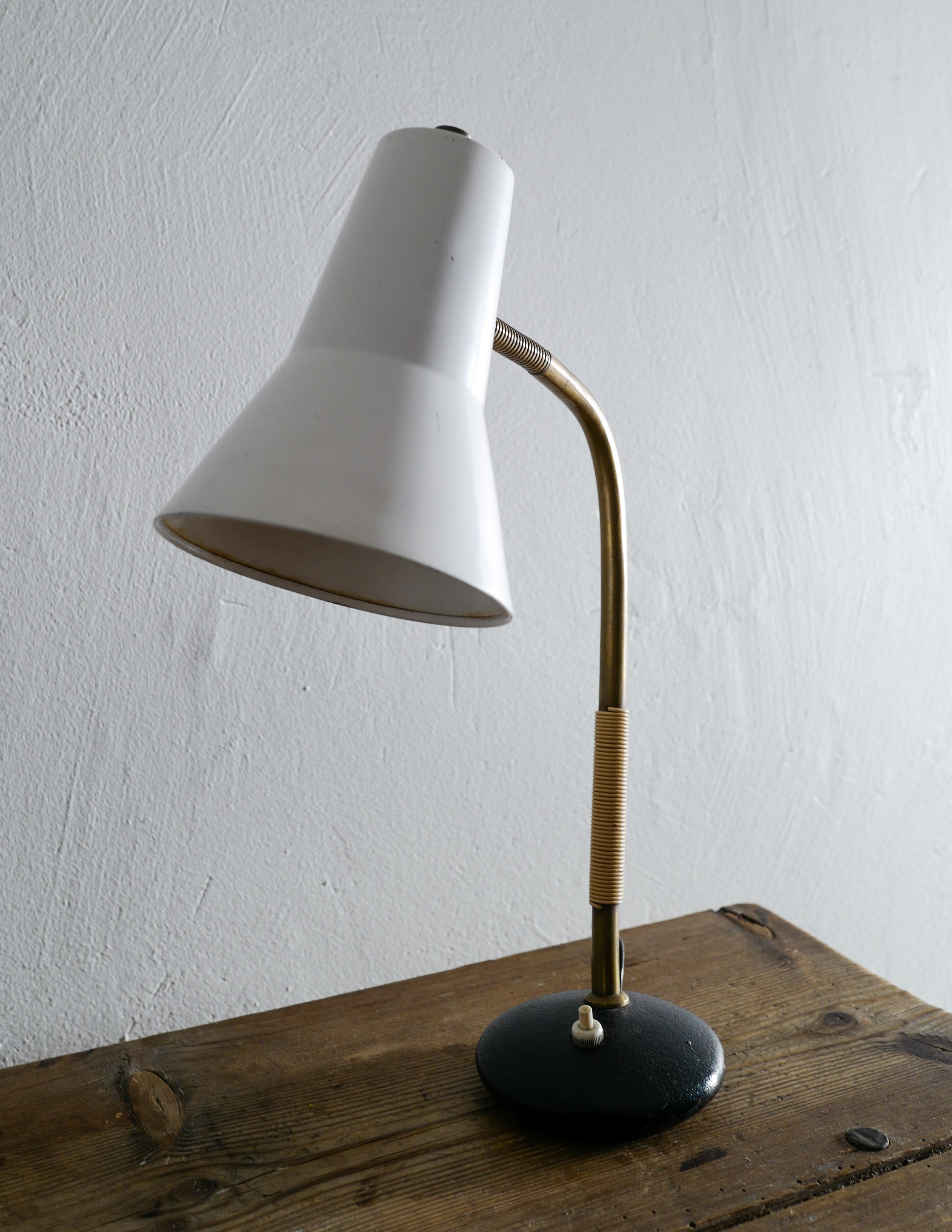 Mid-Century Modern French Industrial Mid-Century Desk Table Lamp in Metal and Brass, 1950s