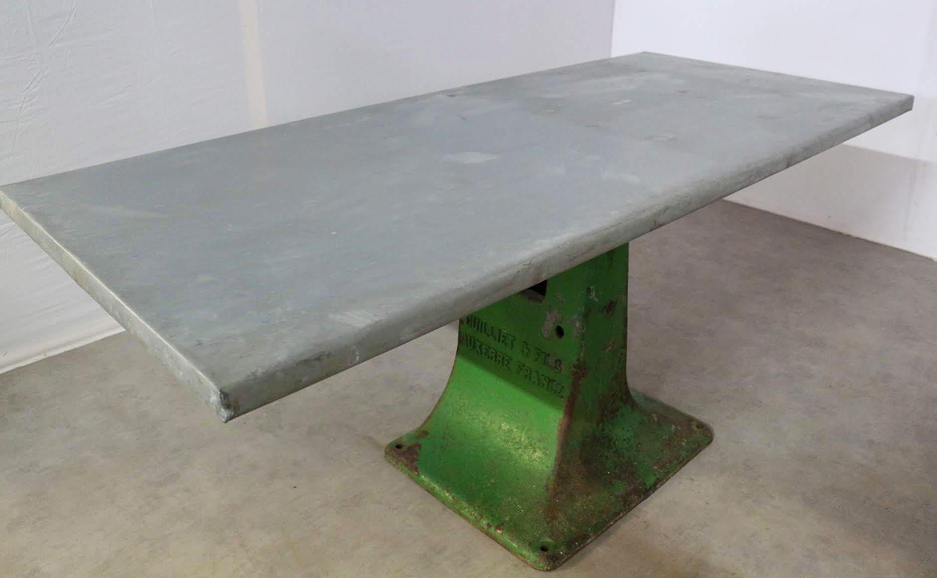 20th Century French Industrial Dining Table Zinc Top One of a Kind Vintage Kitchen Worktable