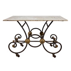 French Industrial Elegance: 19th Century French Butcher Table Carved Marble Top