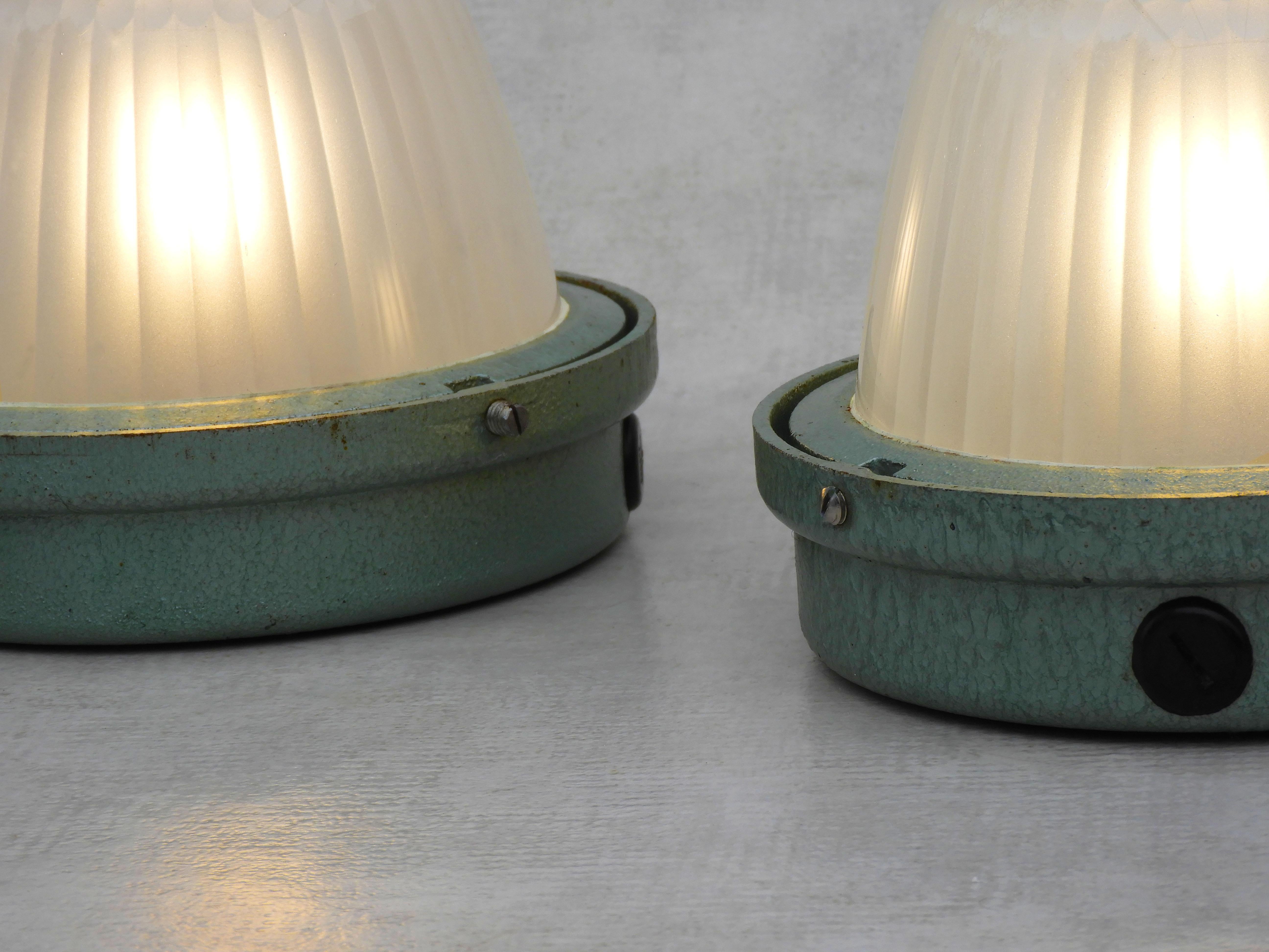 Metal Pair of French Industrial Holophane Lights c1950 FREE SHIPPING