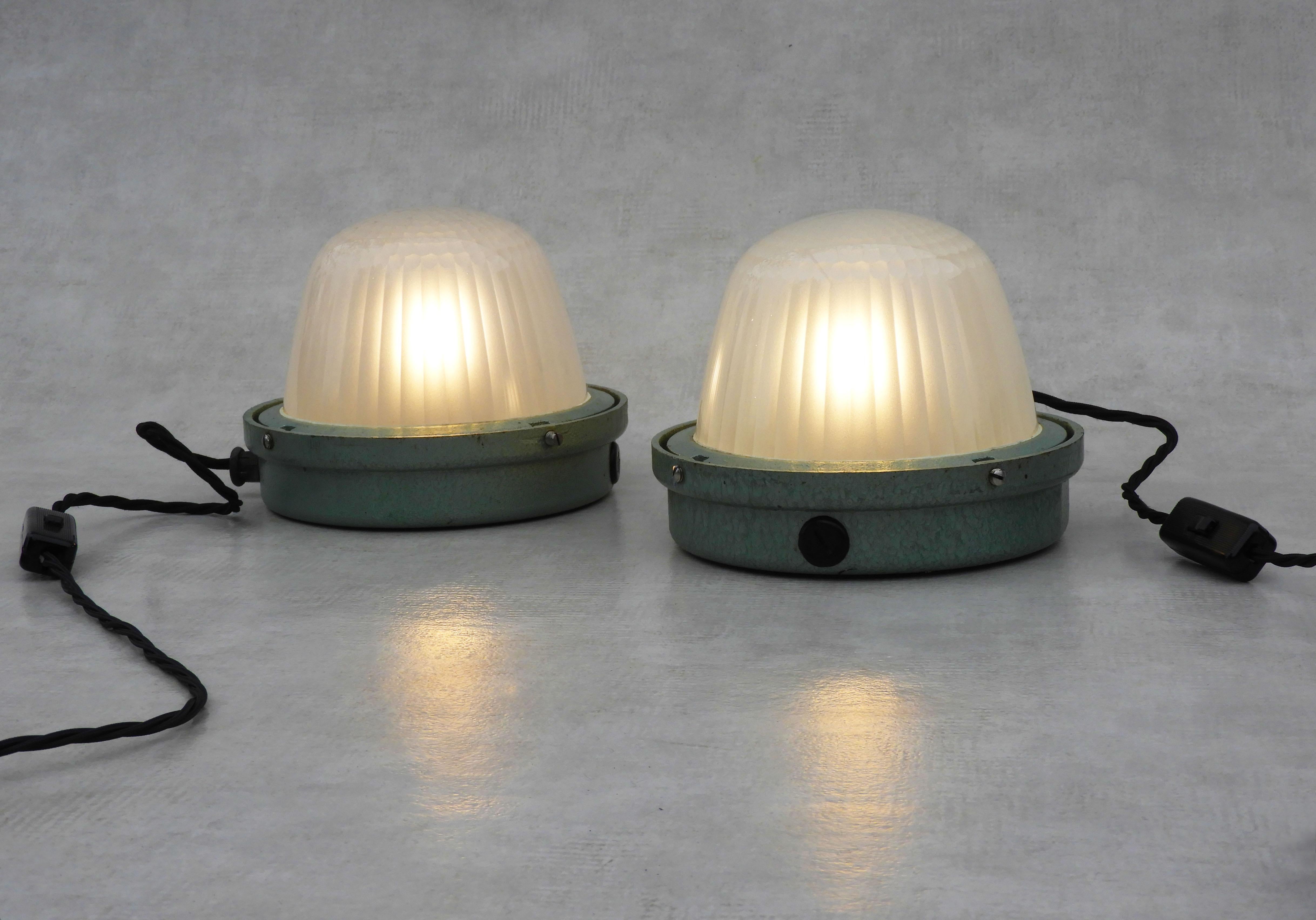 Pair of French Industrial Holophane Lights c1950 FREE SHIPPING 1