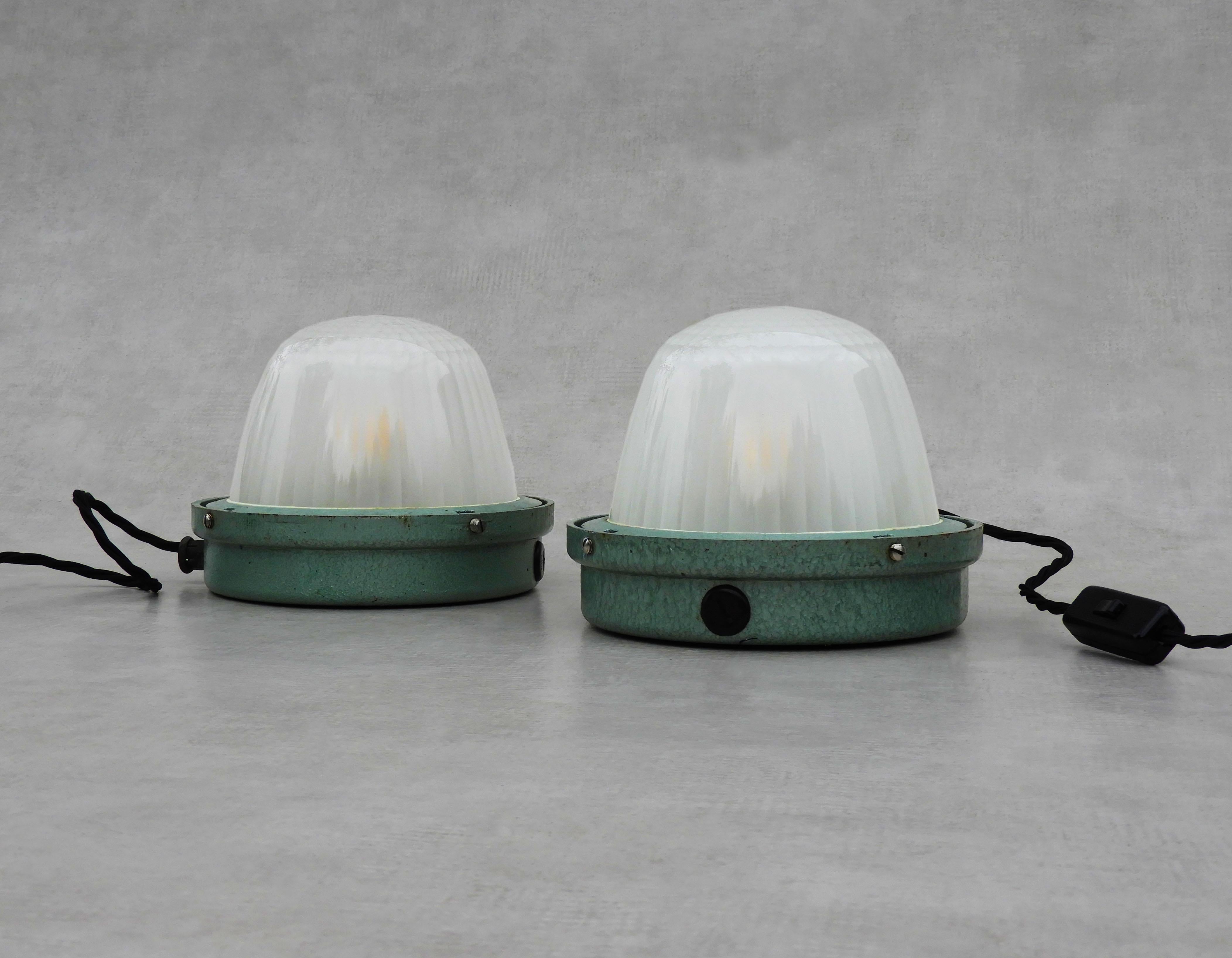 Pair of French Industrial Holophane Lights c1950 FREE SHIPPING 2