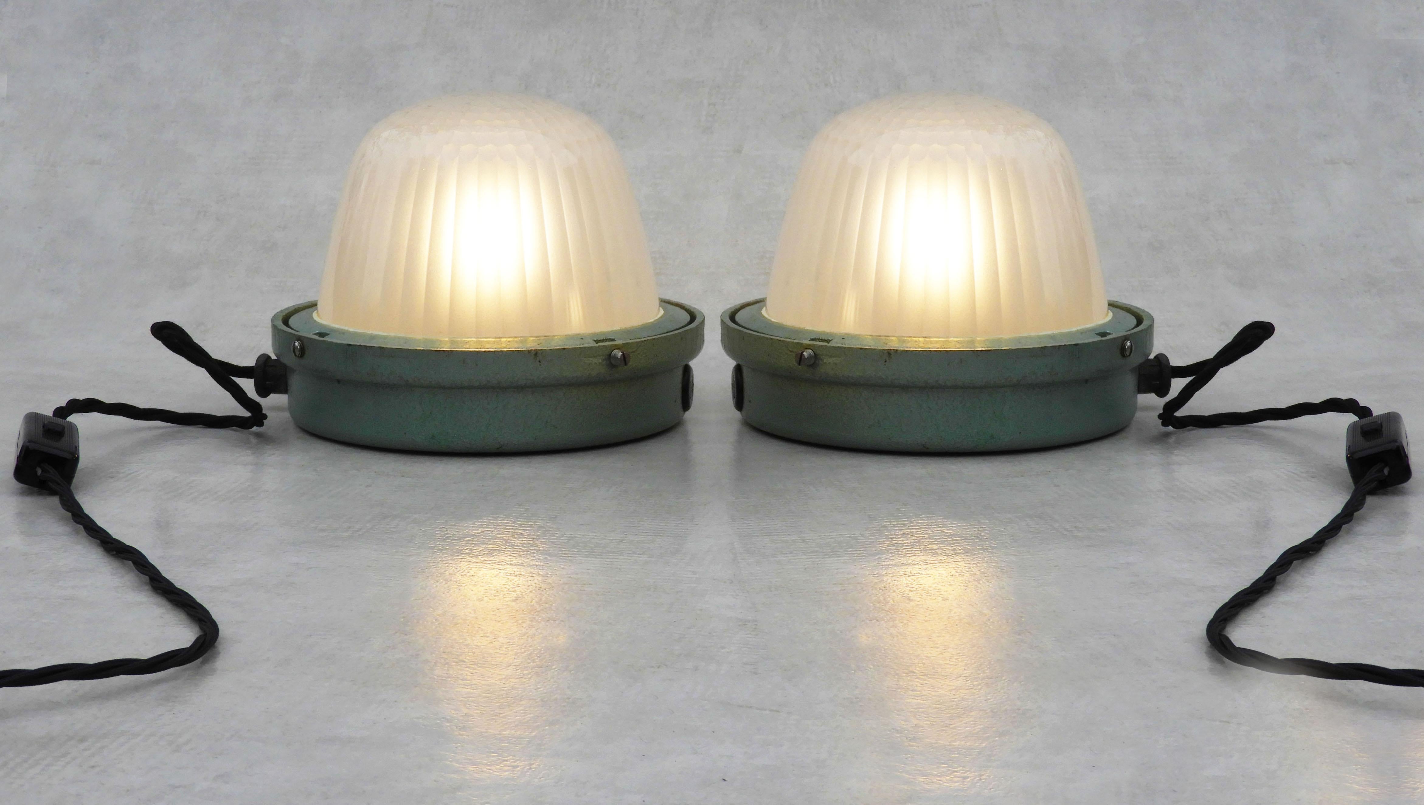 Pair of French Industrial Holophane Lights c1950 FREE SHIPPING 3