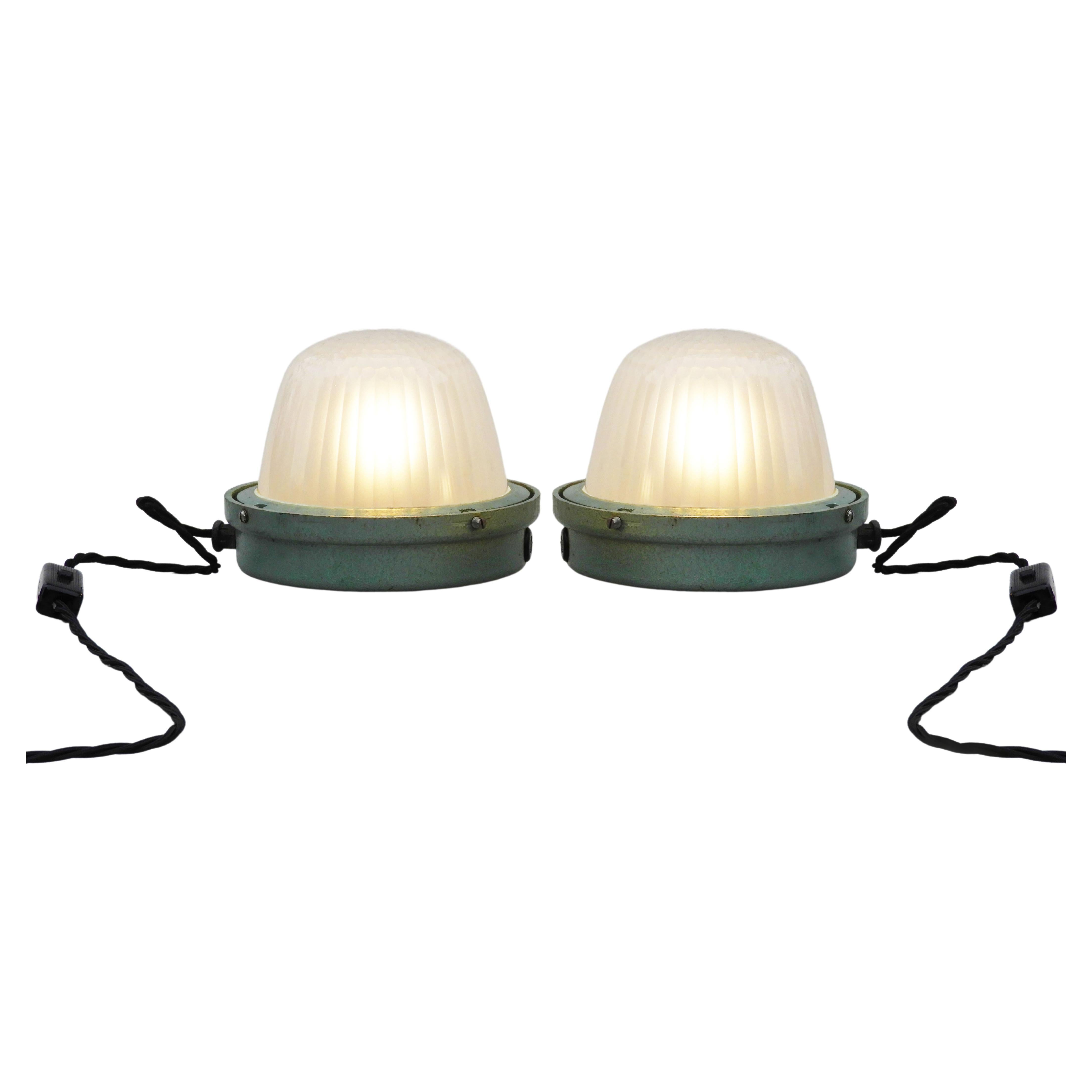 Pair of French Industrial Holophane Lights c1950 FREE SHIPPING