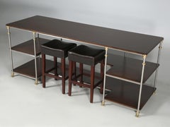 French Industrial Inspired Kitchen Island in Stainless, Brass and Rift-Cut Oak