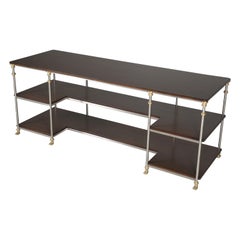 French Industrial Inspired Kitchen Island in Stainless, Brass and Rift-Cut Oak