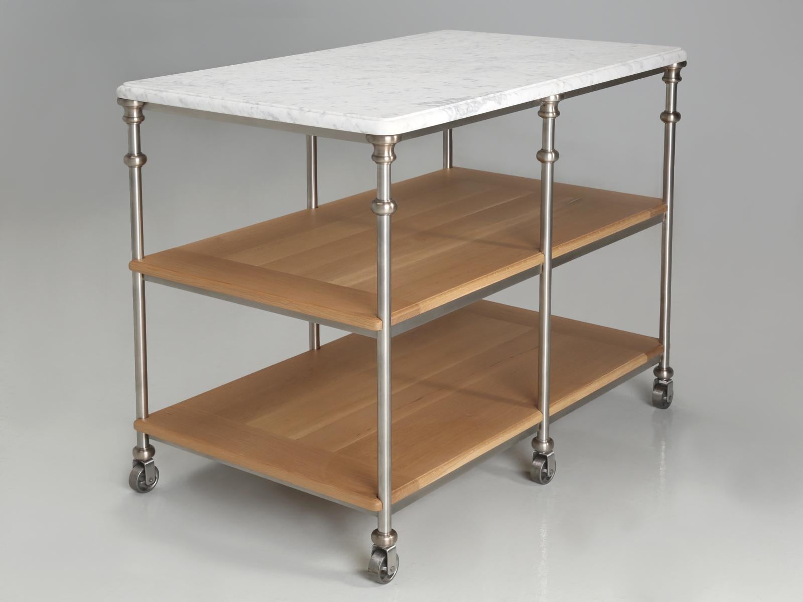 Isla de cocina de estilo industrial francés Herrajes plateados de acero inoxidable Industrial en venta