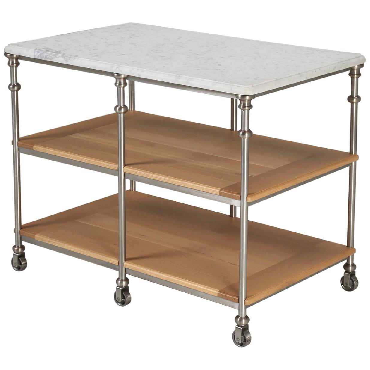 French Industrial Style Kitchen Island Stainless Steel Silver Plated Fittings