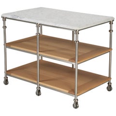 Retro French Industrial Style Kitchen Island Stainless Steel Silver Plated Fittings