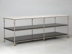 French Industrial Inspired Kitchen Island, Work Table Stainless, Bronze, Marble