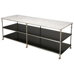 French Industrial Inspired Kitchen Island, Work Table Stainless, Bronze, Marble