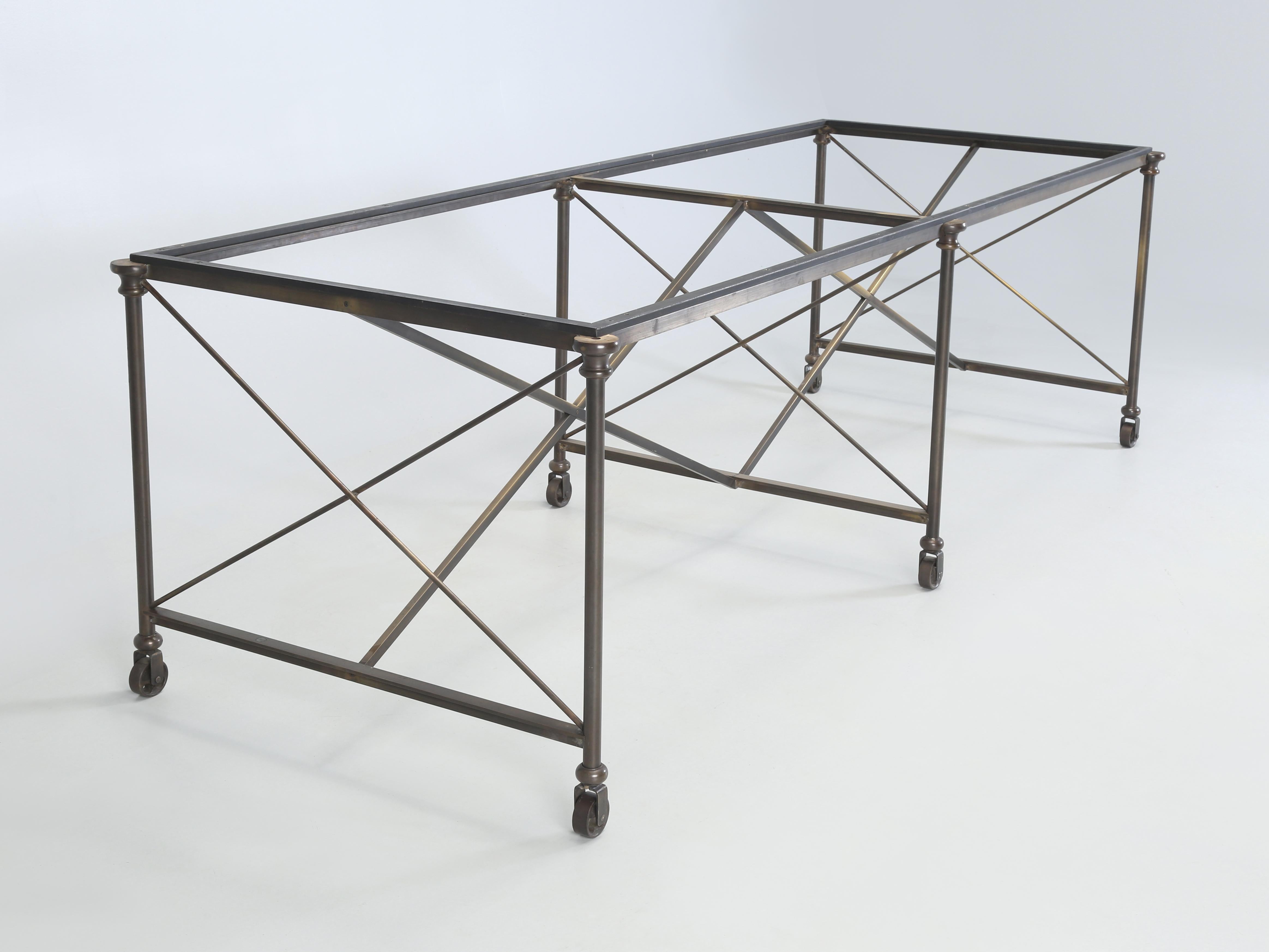 American French Industrial Inspired Solid Bronze Dining Table Frame Numerous Top Options