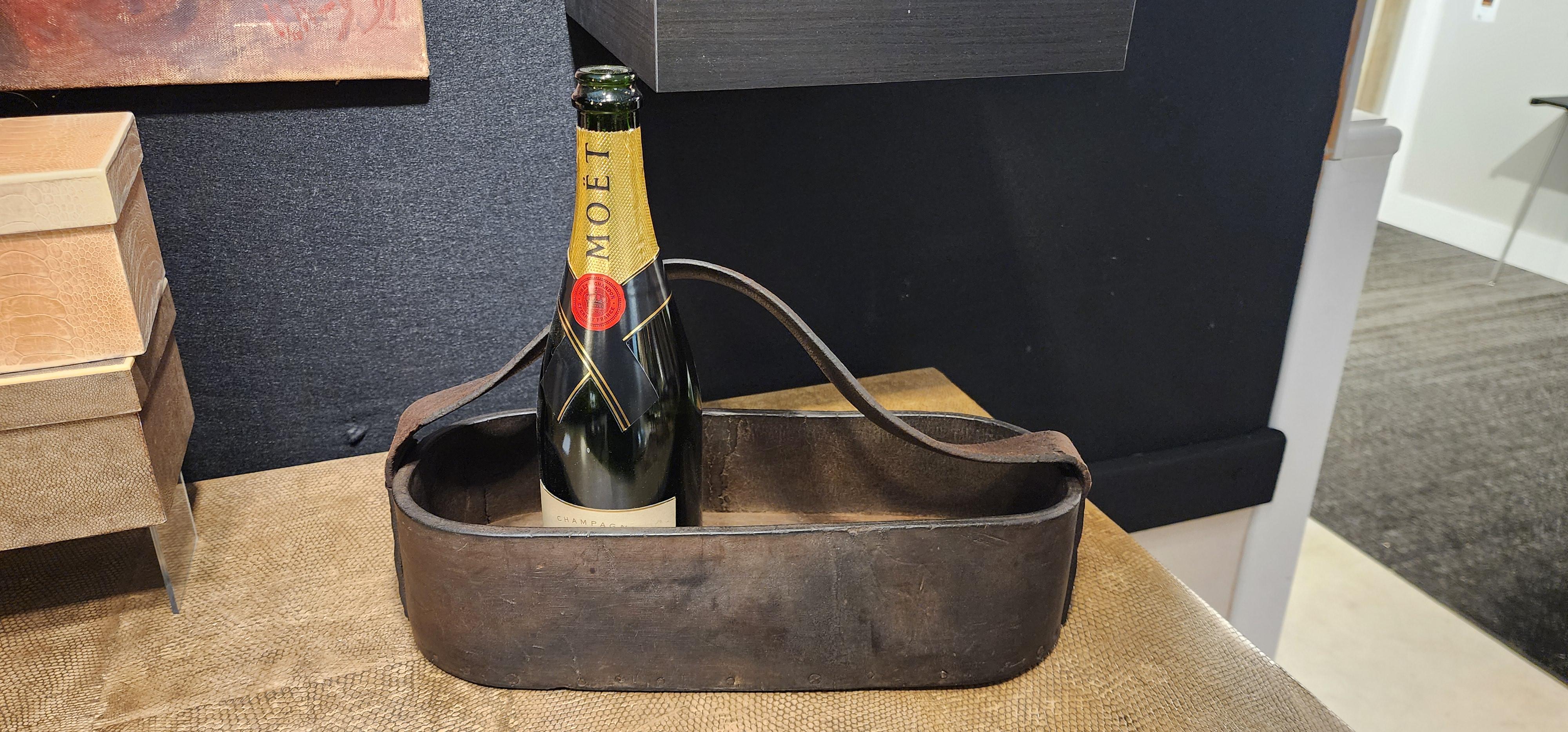 French Industrial Leather Tool Basket  1920's For Sale 4