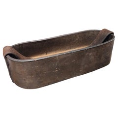 Antique French Industrial Leather Tool Basket  1920's