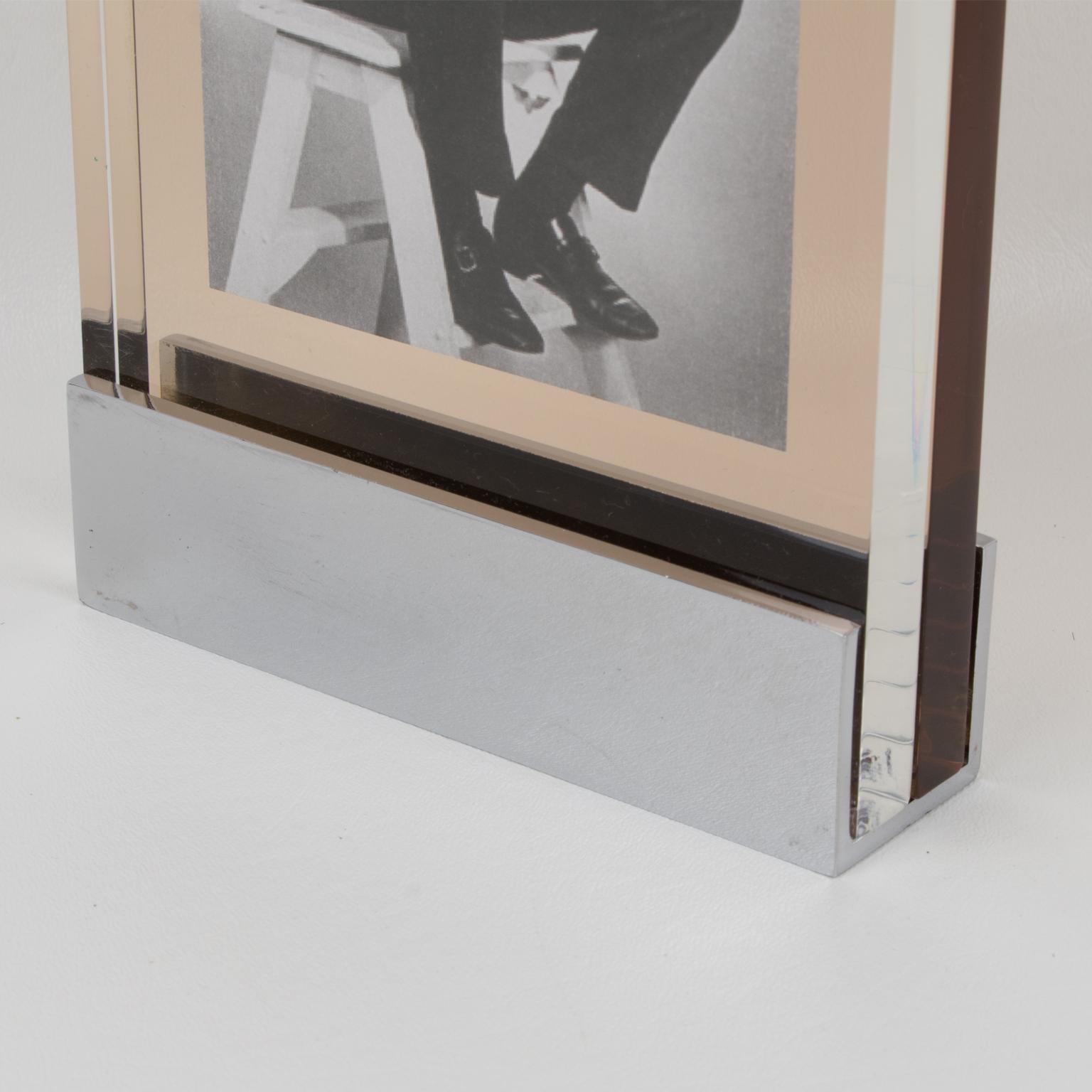 Metal Industrial Machine Age Chrome and Lucite Picture Frame, France 1960s
