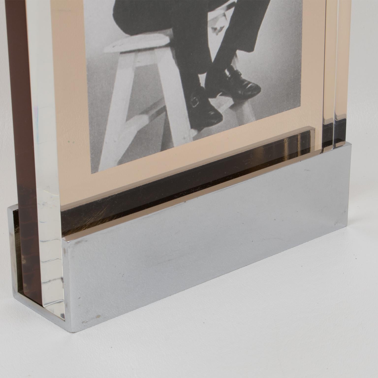 Industrial Machine Age Chrome and Lucite Picture Frame, France 1960s 1