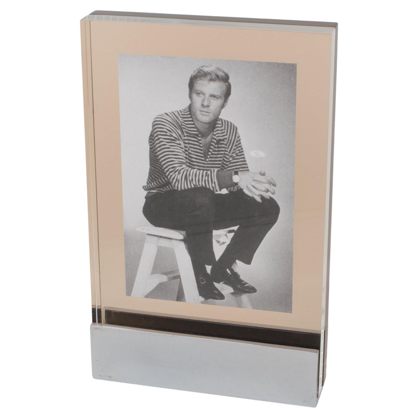 Industrial Machine Age Chrome and Lucite Picture Frame, France 1960s