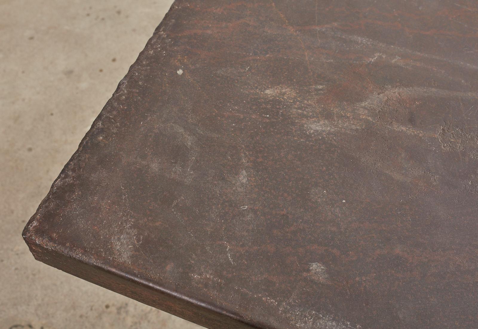 French Industrial Machinist Style Iron Trestle Library Table 5