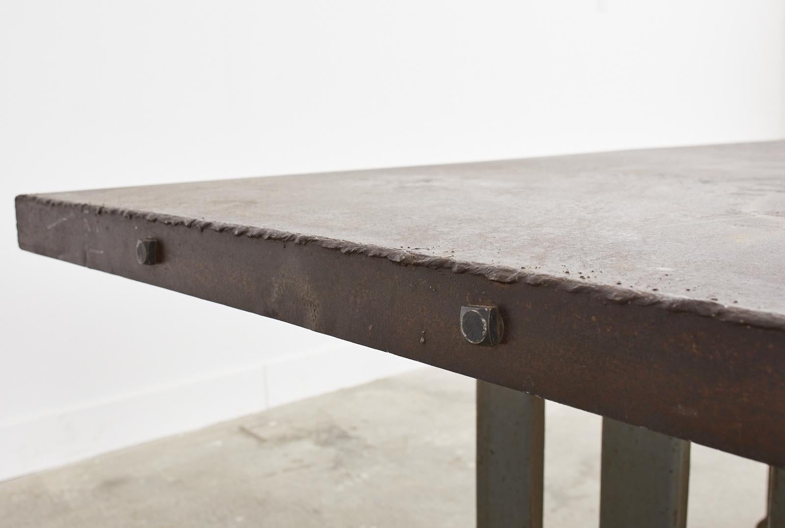 French Industrial Machinist Style Iron Trestle Library Table 6