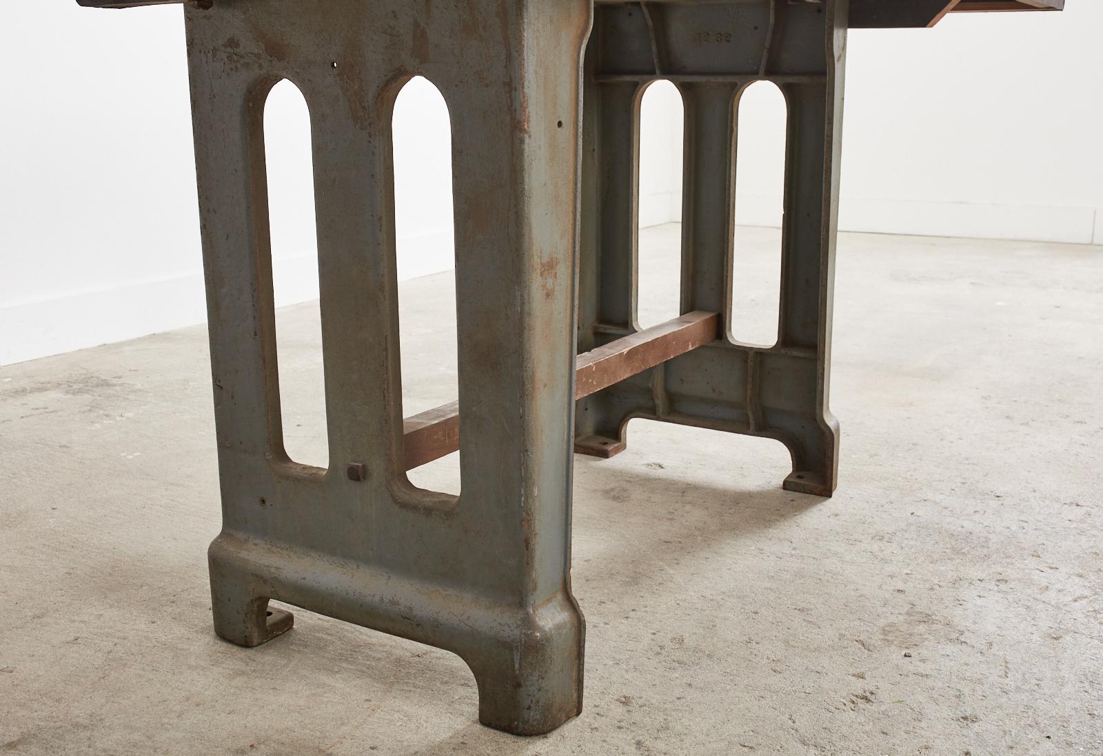French Industrial Machinist Style Iron Trestle Library Table 7