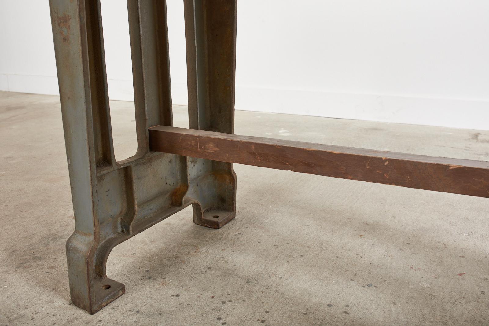 French Industrial Machinist Style Iron Trestle Library Table 8