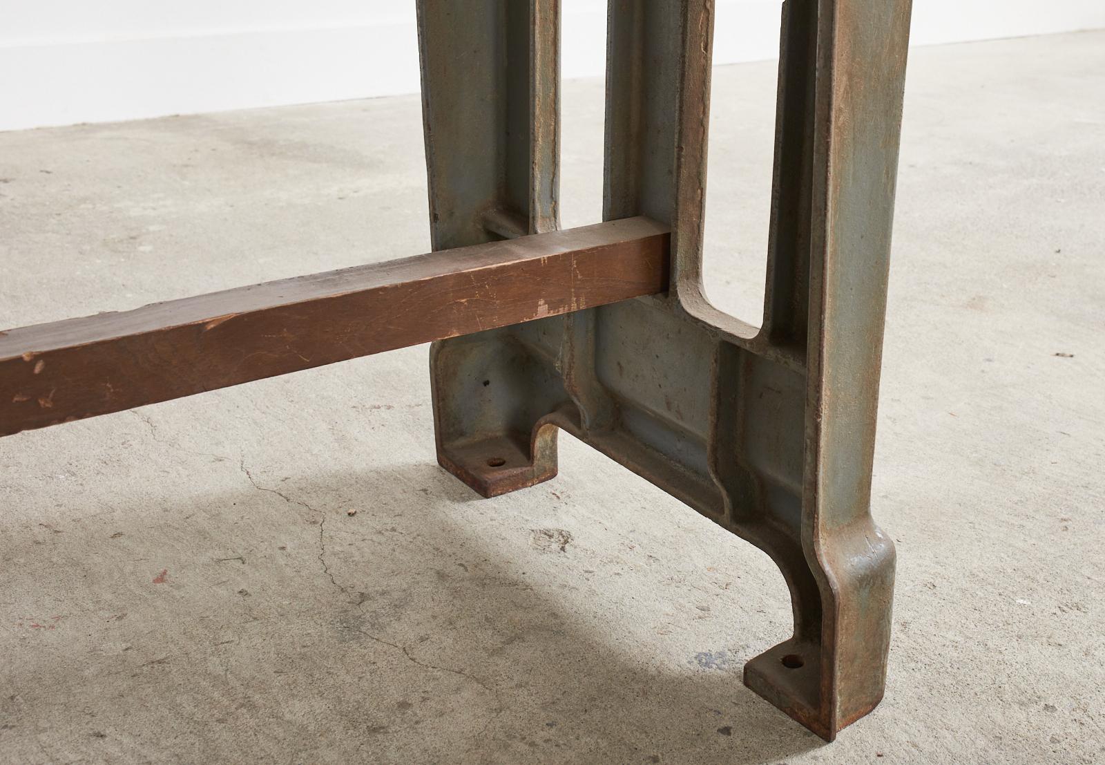French Industrial Machinist Style Iron Trestle Library Table 9