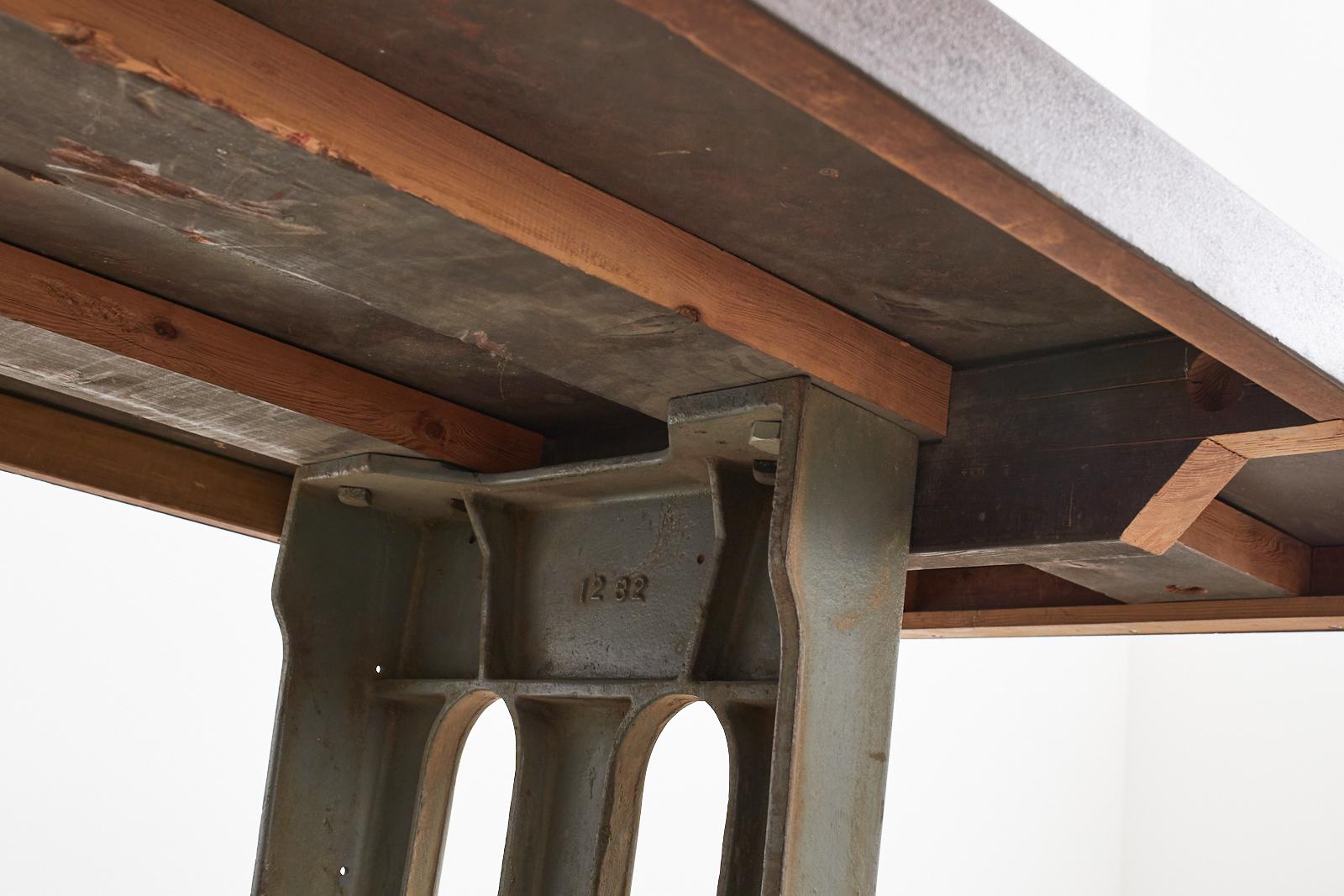 French Industrial Machinist Style Iron Trestle Library Table 10