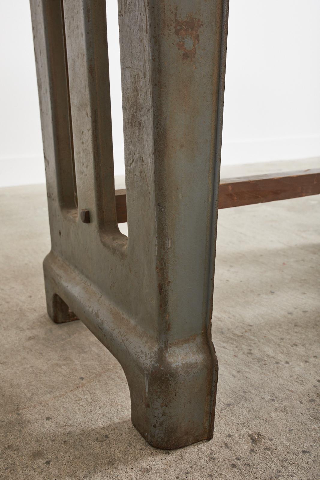 French Industrial Machinist Style Iron Trestle Library Table 11