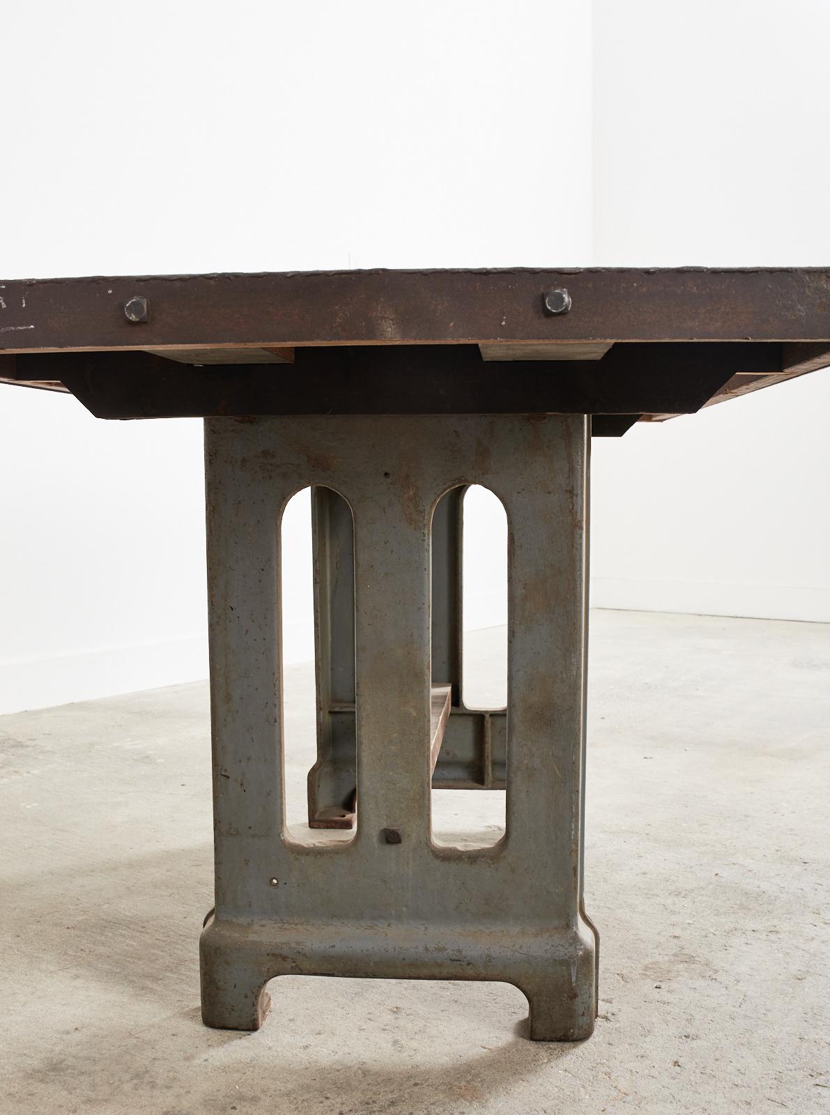 French Industrial Machinist Style Iron Trestle Library Table 13