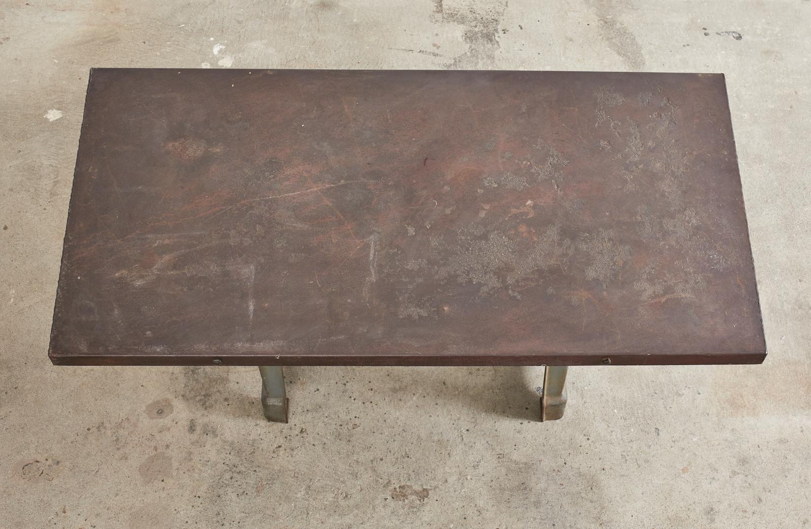 20th Century French Industrial Machinist Style Iron Trestle Library Table