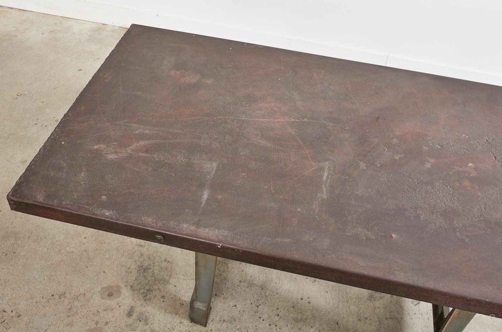French Industrial Machinist Style Iron Trestle Library Table 1