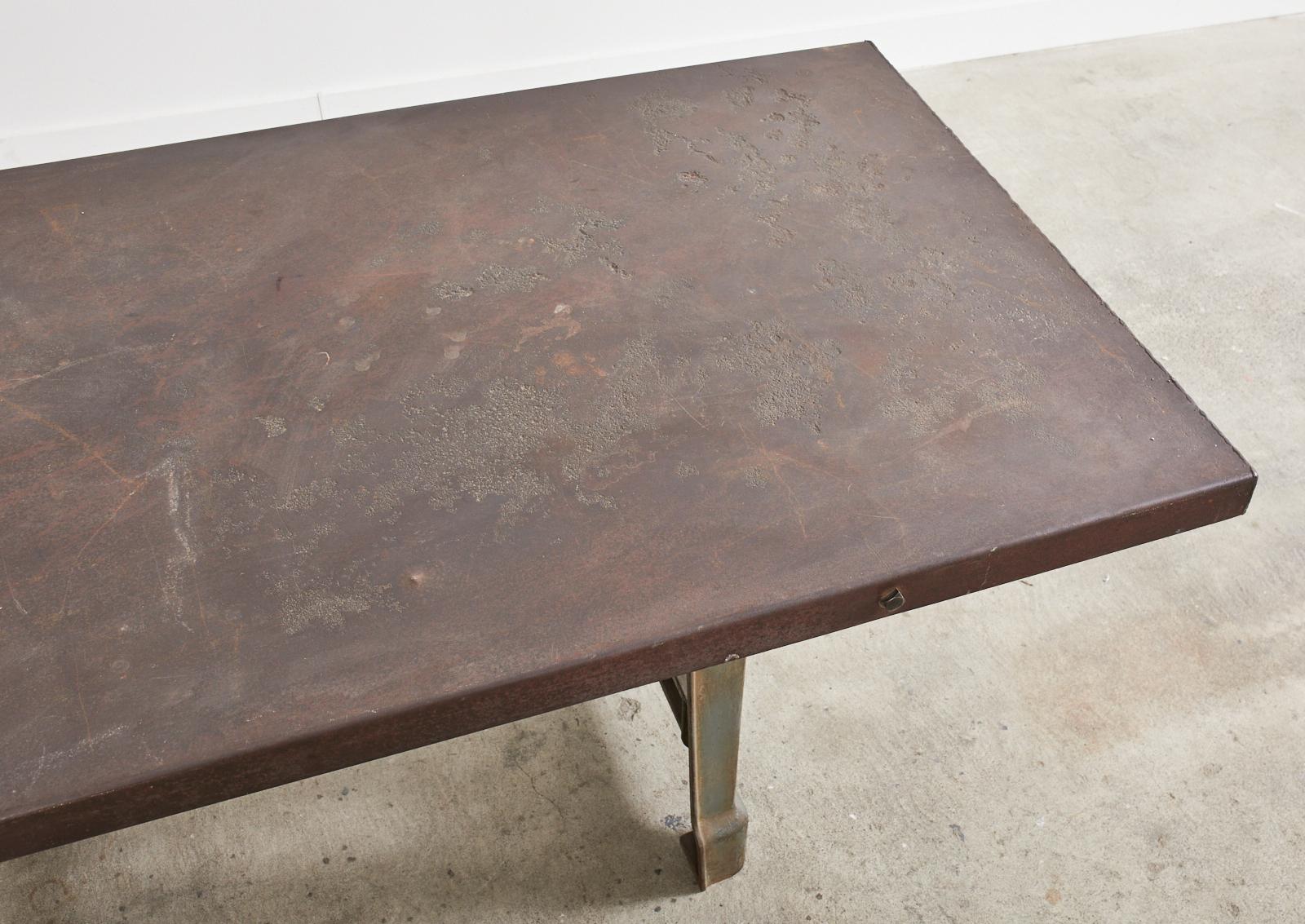 French Industrial Machinist Style Iron Trestle Library Table 2