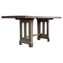 French Industrial Machinist Style Iron Trestle Library Table