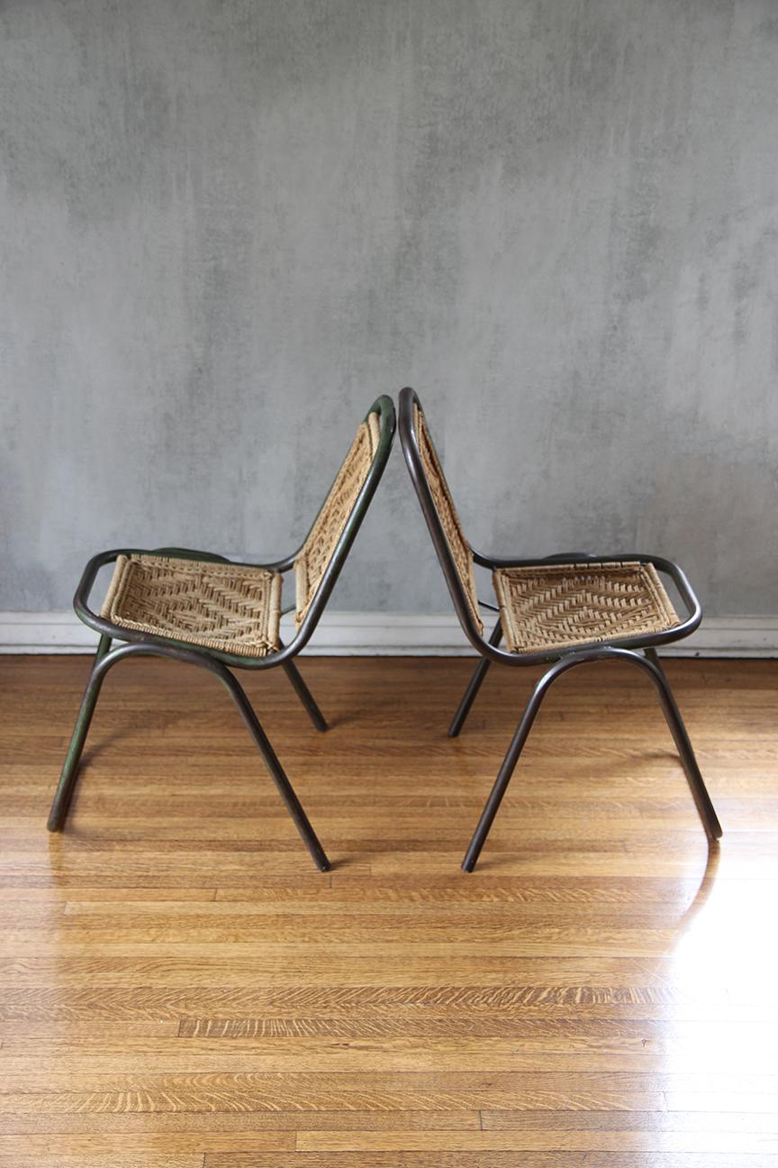 Paire de chaises industrielles françaises en corde et métal, années 1950 en vente 5