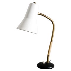 French Industrial Mid-Century Desk Table Lamp in Metal, Iron and Brass, 1950s
