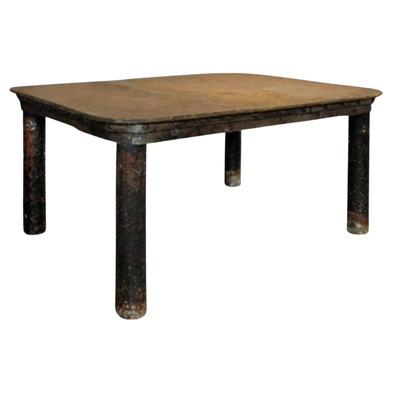 French Industrial Patinated Steel Workshop Table