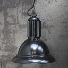 French Industrial Pendant Light, Black Enamel Shade, Mid-20th Century