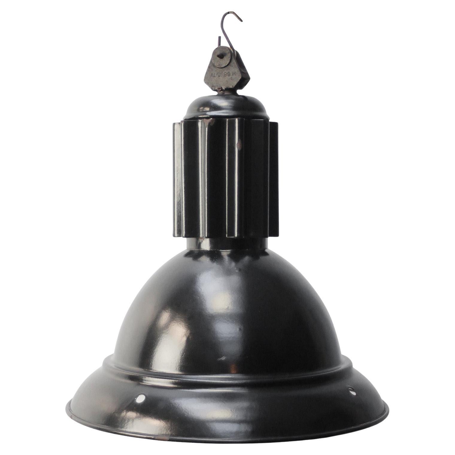 French Industrial Pendant Light, Black Enamel Shade, Mid-20th Century For Sale
