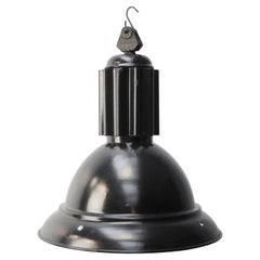 French Industrial Pendant Light, Black Enamel Shade, Mid-20th Century