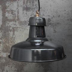 French Industrial Pendant Light by GAL, Black Enamel, Mid-20th Century