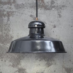 French Industrial Pendant Light by GAL, Black Enamel, Mid-20th Century