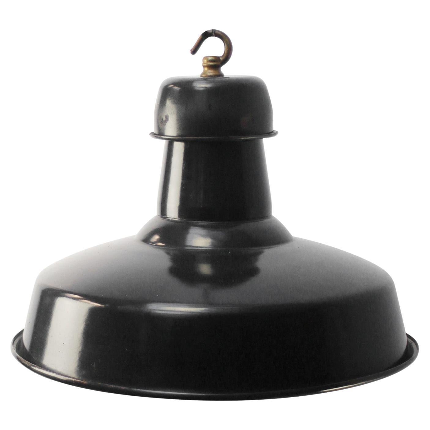 French Industrial Pendant Light by GAL, Black Enamel, Mid-20th Century