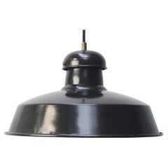 French Industrial Pendant Light by GAL, Black Enamel, Mid-20th Century