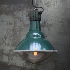 French Industrial Pendant Light by Sammode, Green Enamel & Iron, 42\"