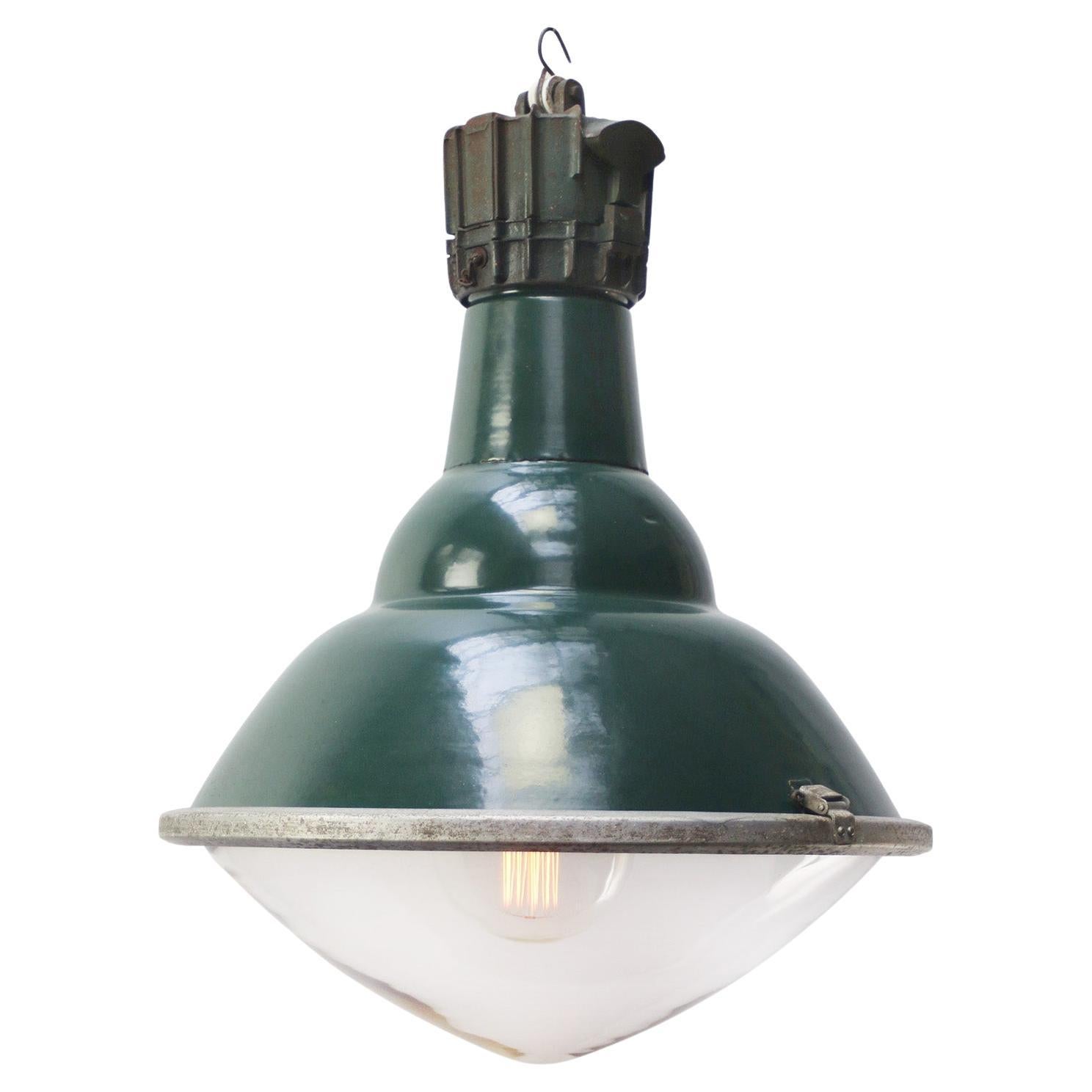 French Industrial Pendant Light by Sammode, Green Enamel 
Iron, 42\" For Sale