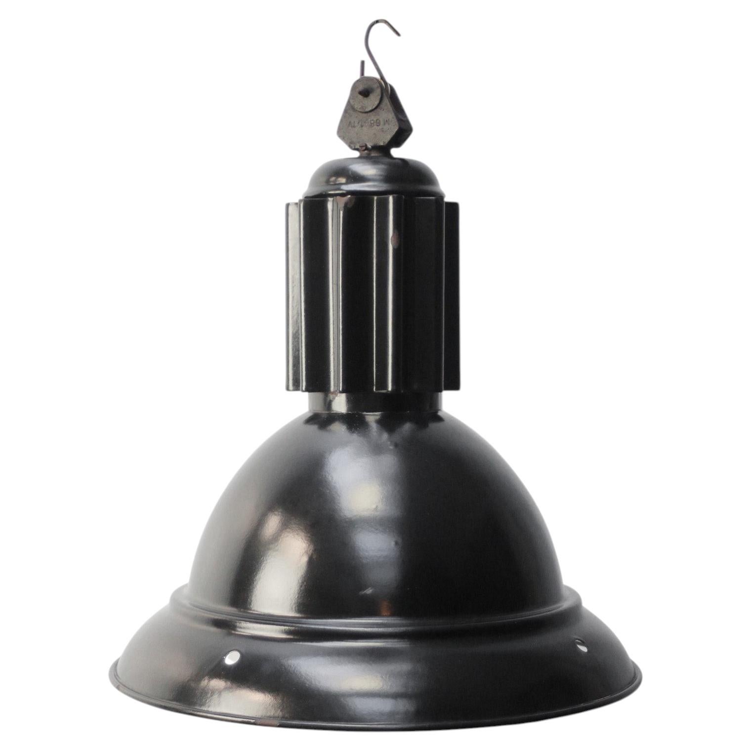 French Industrial Pendant Lights, Black Enamel Shade, Mid-20th Century